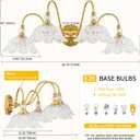 Gold Bathroom Vanity Light, 4-Light Brushed Gold Finish Vanity Light with Floral Clear Glass Shades, Vintage Wall Mount Lighting for Bathroom, Dressing Table