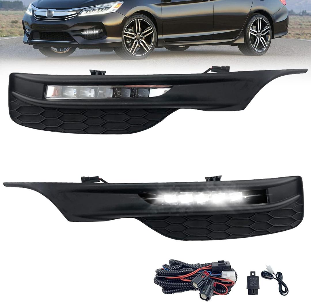 LED Fog Lights Compatible with 2016 2017 Honda Accord Sedan Front Bumper Fog Lamps with Switch and Wiring Harness- Clear Lens