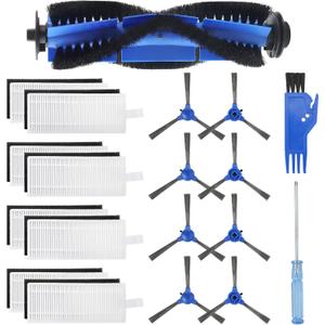 Replacement for Eufy Robovac Brushes and Filters by Techecook Compatible for Eufy Vacuum robovac 11s, 12, 15C, 15T, 25C, 30, 30C, 35C - 8 Side Brushes, 8 Filters, 1 Rolling Brush, 1 Cleaning Brush