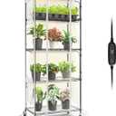 Bstrip Indoor Greenhouse with Grow Light, 5 Tier 23.5"x13.8"x59" Mini Greenhouse with 4 Pack 24W Full Spectrum Plant Lights & Timer, Plant Shelf with Cover for Indoor Plant, Seed Starting, Seed Tray