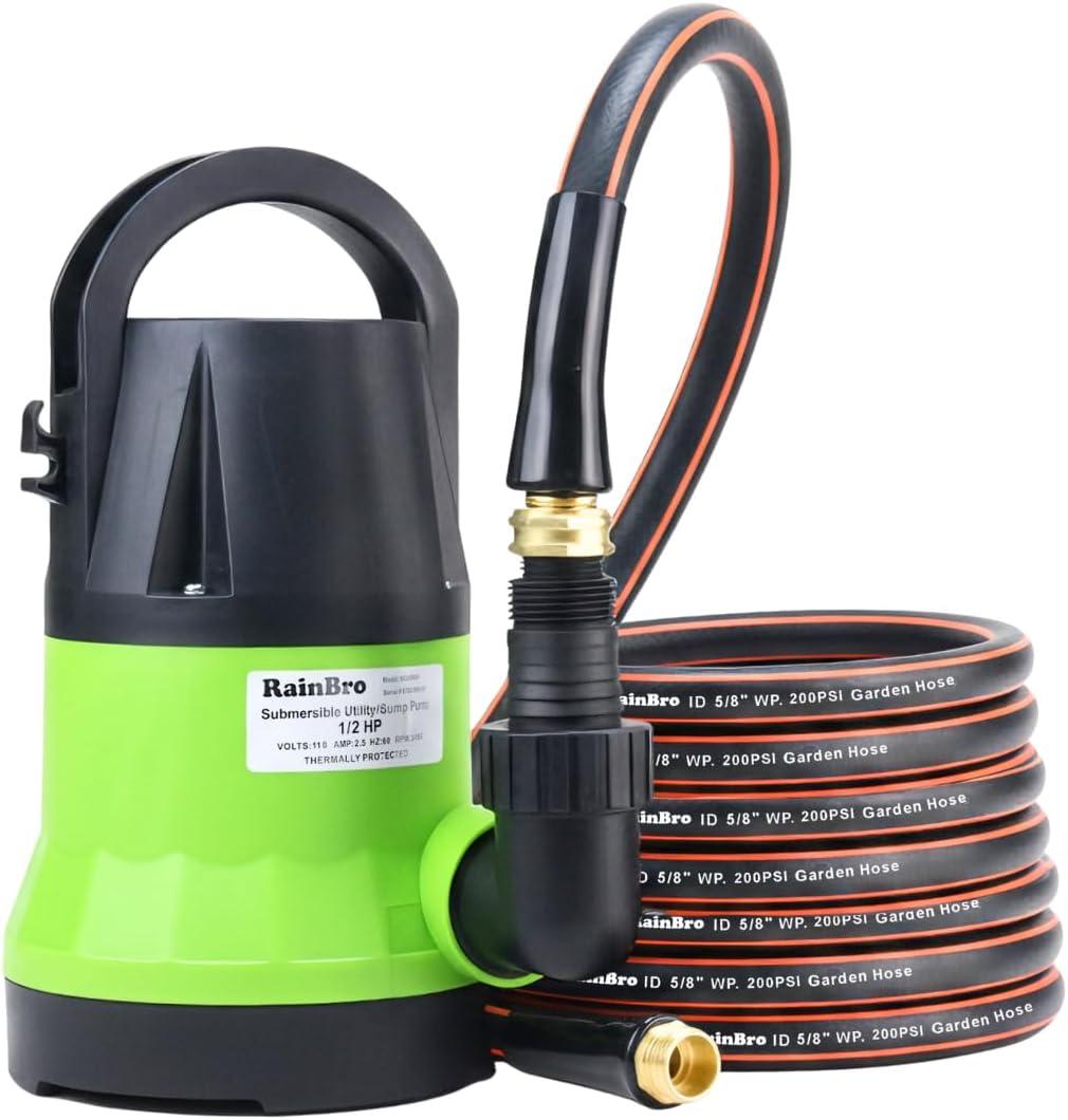 Sump Pump, Submersible Water Pump With 10ft Water Hose Kit, Submersible Pump For Pool Draining, Utility Pump Submersible For Hot Tub Water Removal, 25ft Power Cord, 2300GPH, 1/2 HP