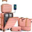 imiomo Carry on Luggage Airline Approved with Front Pocket and USB Port, Hard Shell 20 Inch Travel Carry-on Suitcase with Spinner Wheels and TSA Lock, Pink 4 piece set (BD/TB/13/20)