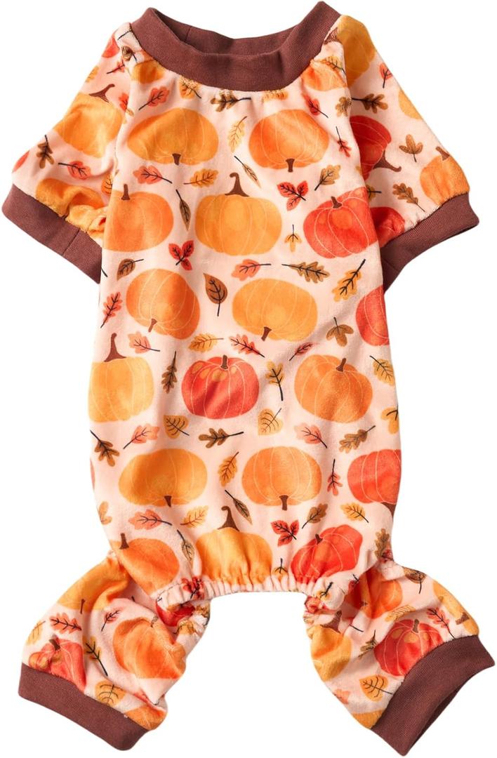 Pumpkin Fall Leaves Thanksgiving Dog Pajamas Clothes Male Female Pet Onesie PJS for Autumn Seasons Medium 16"