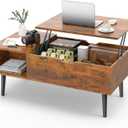 Sweetcrispy Coffee Table Brown, Lift Top Coffee Tables for Living Room, Small Rising Wooden Dining Center Tables with Storage Shelf and Hidden Compartment