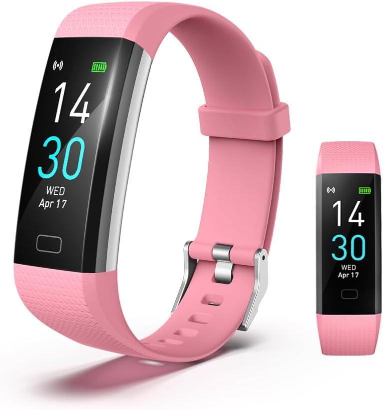 Fitness Tracker with Blood Pressure Heart Rate Oxygen Monitor, Activity Sleep & Temperature Smart Watch IP68 Waterproof Pedometer Step Counter for Kids Man Women S5 (Pink)