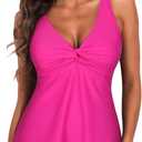 Hilor Underwire Tankini for Women Flattering Swim Tops Push Up Swimsuit Loose Fitting Bathing Suits Top Hot Pink 12