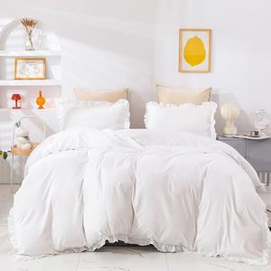 CLOTHKNOW White Ruffles California King Comforter Sets 3Pcs Farmhouse Bedding Comforter Sets Shabby Chic Comforter Vintage Rustic Comforters