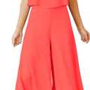 ROYLAMP Women's Summer 2 Piece Outfits Round Neck Crop Basic Top Cropped Wide Leg Pants Set Jumpsuits (Bright Orange) S