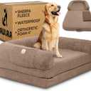 2 in 1 Human Dog Bed for Adult Foldable Waterproof, Orthopedic Foam, Machine Washable Sherpa Cover, Non-Slip Base - Human Size Dog Bed (Almond Brown, 72x44x11)