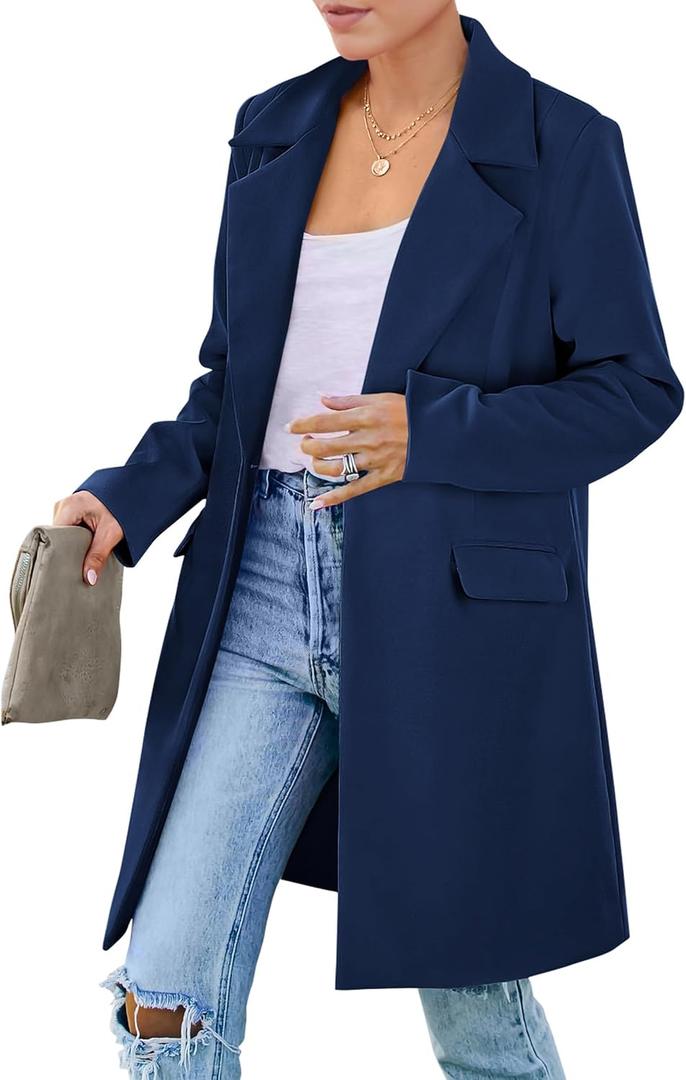 PRETTYGARDEN Women's 2026 Spring Fall Long Blazer Jackets Long Sleeve Lapel Pockets Loose Fit Work Casual Blazers Outerwear, XXL