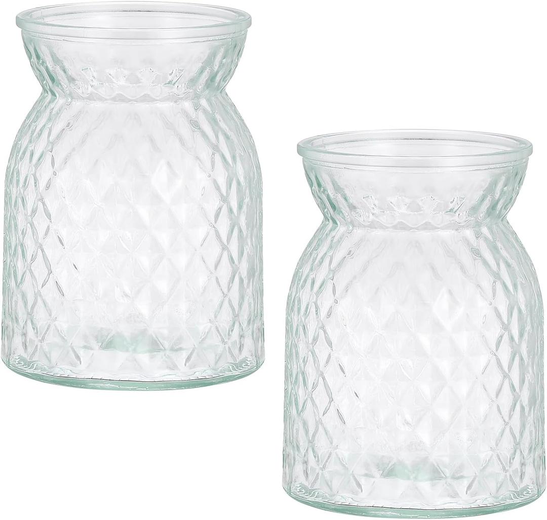 PATIKIL Clear Glass Flower Vase 4"x6",2 Pcs Large Mouth Geometric Faceted Decorative Vase for Home Office Decoration Dining Table Centerpieces Wedding Event, Transparent