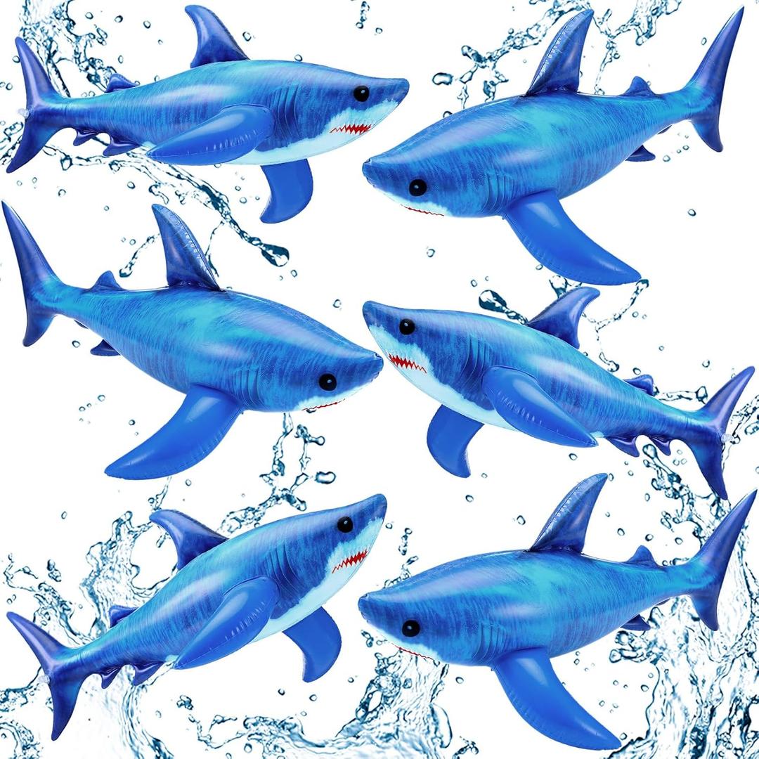 Leyndo 6 Pieces 23.6 Inch Summer Inflatable Shark Pool Toys Shark Pool Float Beach Balloons Birthday Party Decorations Animal Ornament for Birthday Party Decor Supplies Gift