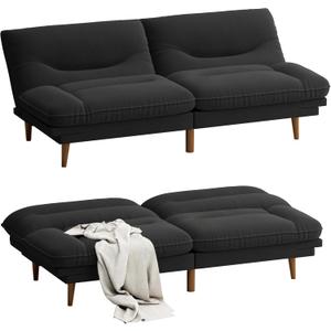 Homall Futon Sofa Bed, Modern Loveseat Futon Couch with Adjustable Backrest and Armrests, Sleeper Sofa Bed with Wood Frame for Living Room, Office, Apartment (Fabric, Black)