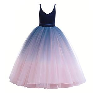 Glamulice Navy Blue Girls Lace Bridesmaid Dress Long A Line Wedding Pageant Dresses Flower Girls Princess Ombre Tulle Party Gown Petal Pink Kids Birthday Maxi Dance Ball Gown, Size 8