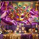 BlissYard Golden Mardi Gras Backdrop Masquerade Party Decorations Banner 71 x 43 inch Mardigras Carnival Celebration Party Photo Booth Photography Background New Orleans Masquerade Party Supplies (Feathered Mask#005)