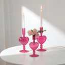 Maxdot 3 Pcs Hot Magenta Glass Candlestick Holders Heart Candle Holders Glass Taper Vase Decor Table Centerpieces for Wedding Receptions Anniversary Bachelorette Birthday Engagement Party Decorations