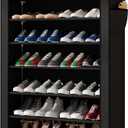 Laiensia 9-Tier Vertical Shoe Rack Organizer, Space Saving Shoe Storage Organizer, Non-Woven Cover Shoe Shelf Holds 36-45 Pairs for Bedroom, Hallway, Closet Entryway, Black