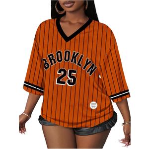Women's Mesh Oversized Jersey Shirts Y2K Number Striped Half Sleeve Basketball Football Jersey (M)