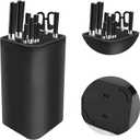 Knife Block Without Knives, 3 In 1 Universal Kitchen Knife Block Holder With Scissors Slot and Sharpening Rod, Detachable Knife Storage Organizer for Counter Space-Saving (Black)