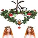 MOSTORY Green Flower Mushroom Headpiece - Woodland Fairy Crown Elf Circlet Forest Tiara for Women Girls Renaissance Carnival Marid Gras Cosplay Photo Shoot (Pendant Crystal)