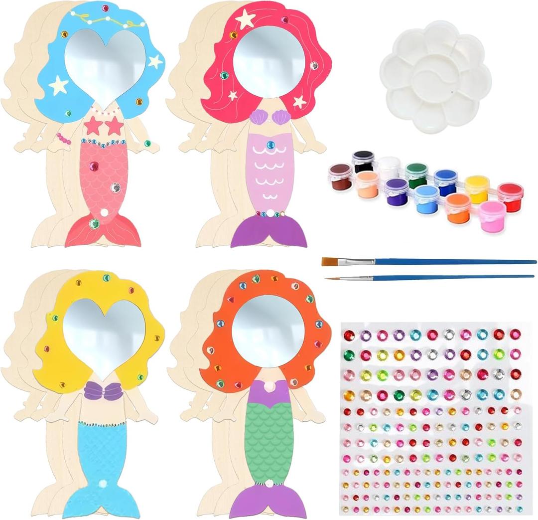 KatchOn, Mermaid Crafts Kit for Kids - 40 Pieces | DIY Paint Mermaid Party Favors for Girls, Pinata Stuffers, Wooden Mirror Craft for Kids | Birthday Party Games, Classroom Prizes, Art and Craft Gifts