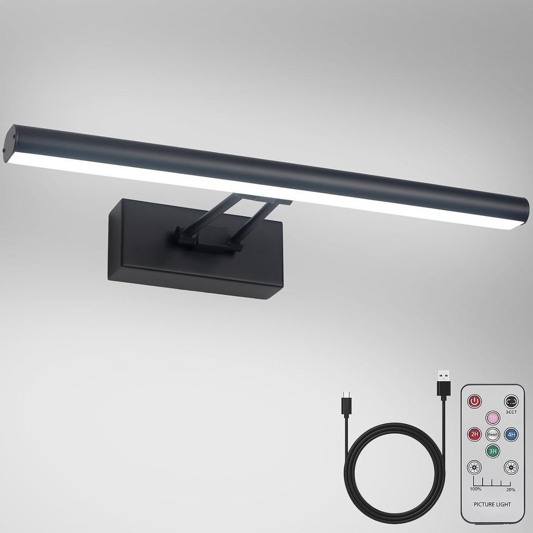 Picture Light, 13.5" Art Light, Black Picture Light Battery Operated,3CCT,Wireless Picture Lights with Remote, Light Over Picture Frame for Wall Painting(Black)
