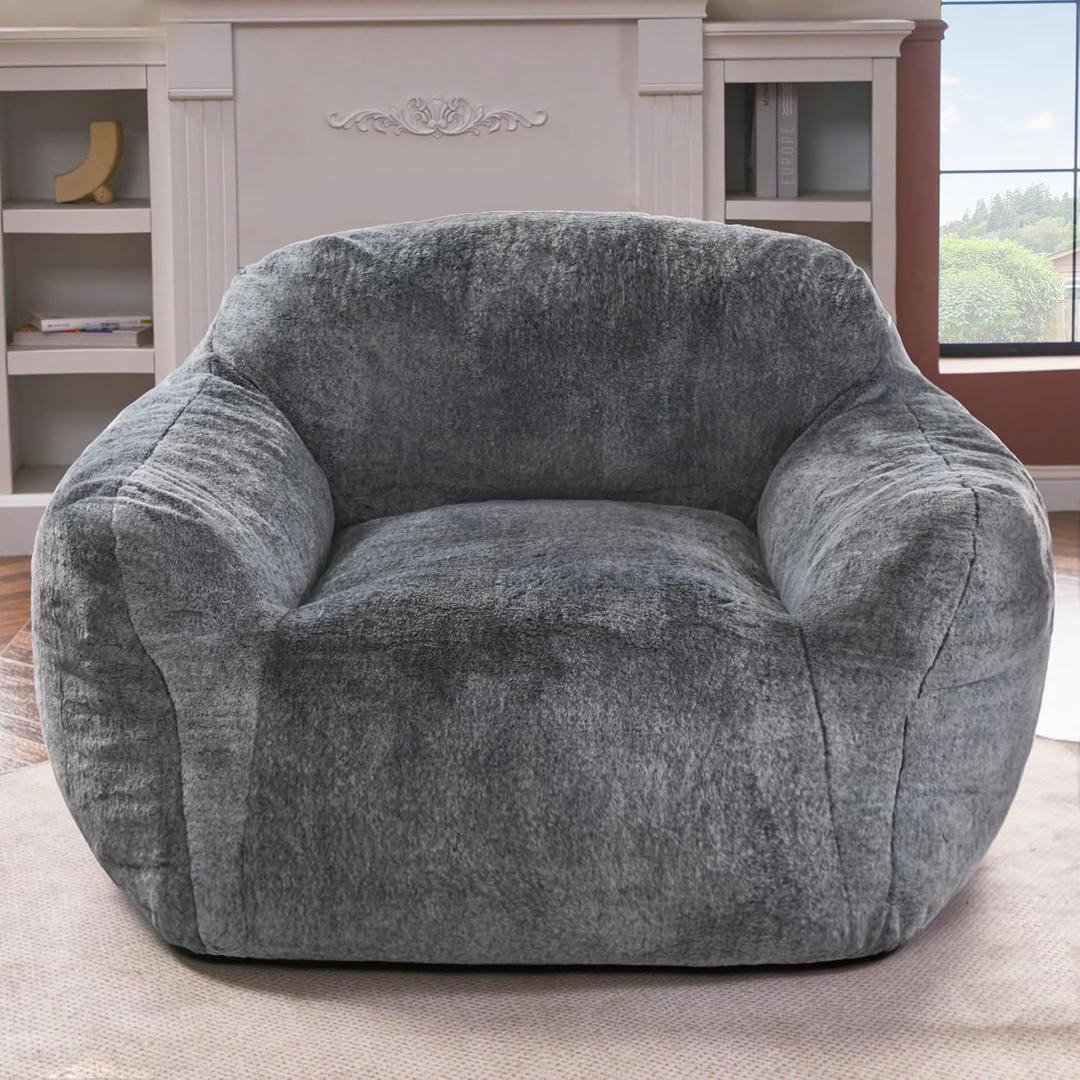 Homguava Bean Bag Chair Bean Bag Chairs for Adults Comfy Beanbag Chair with Spacious Design Oversized Bean Bag Sofa with Armrest Giant Bean Bag Chair with Filler for Living Room Bedroom (Grey) (Single)