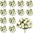 12 Bundles Eucalyptus Leaves Rose Artificial Flowers Sage Green Boho Faux Fake Roses Bouquet with Ribbon for Wedding Table Centerpiece Floral Vase Home Office Bridal Decor