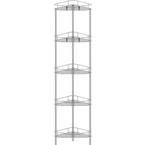 HuggieGems 5 Tier Floor Standing Corner Shower Caddy Organizer Shelf with Hooks, Bathroom Shelves Stand Rack, Gray