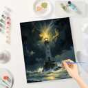 Stormy Lighthouse Paint by Numbers Kit for Adults - DIY Ocean Waves and Lightning Painting on Canvas, Acrylic Paint Set, Suitable for Beginners, Art for Home Decoration or Gifts(16X20IN Framed)