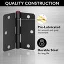 Design House Door Hinges for Interior Doors 3-Pack 3.5-inch x 3.5-inch, Design House 1/4-inch Radius Steel Door Hinge Door Hardware, Matte Black, 188888