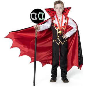 Spooktacular Creations Child Vampire Costume for Boy, Scary Halloween Red Vampire Costume for Kids Dress Up (Small (5-7yr))