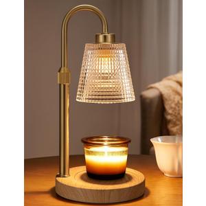 Innqoo Wood Color& Clear Candle Warmer Lamp with Timer, Dimmable Candle Warmer for Jar Candles, Height Adjustable Wax Melts Warmer, Birthday Gifts for Women Mom, House Warming Gifts New Home Decor