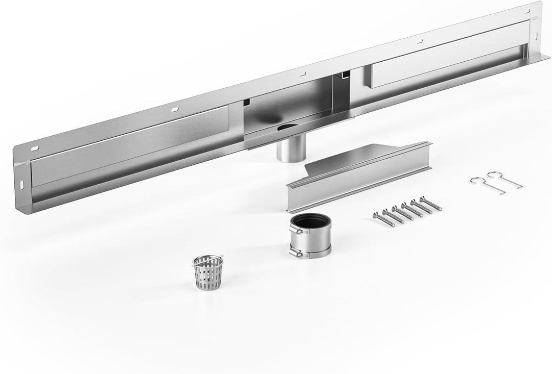 Linear Wall Drain 42, 304 Stainless Steel Side Drain w/Tiled Grate & Hair Strainer, Brushed Tiled Shower Drain for Bathroom, CUPC Certified