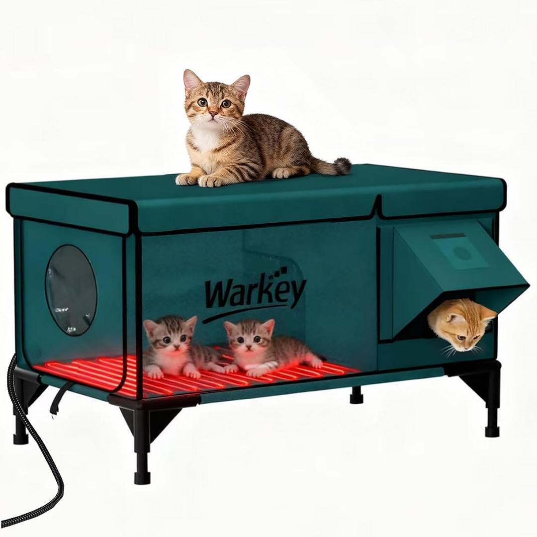 Heated Cat House for Outside Pets in Winter, Heated Outdoor Cat House Weatherproof, Insulated Cat Shelter with Heating Mat (25.6"*16.5"*22.5")