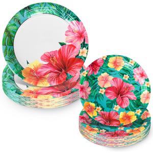 40Pcs Summer Paper Plates Hawaiian Luau Party Plates Disposable Dinner Dessert Plate for Tropical Birthday Baby Shower Party Supplies