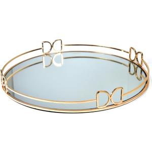 Decorative Tray Metal Mirrored Round Serving Trays with Butterfly Handles Perfume Jewelry Trinket Organizer for Bathroom Vanity Home Dcor (Gold, 16")