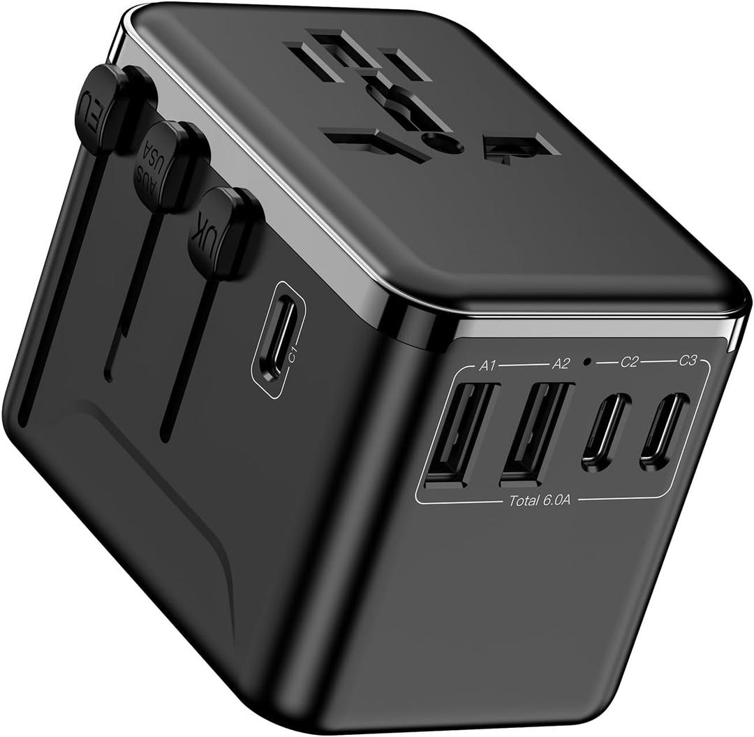 Universal Travel Adapter, 30W 5-Port International Power Adapter with 3 USB C and 2 USB A Fast Charging, Worldwide Plug Converter for EU UK US AUS JP, Travel Essentials for iPhone Samsung