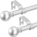 2 Pack Silver Curtain Rods 28 to 48 Inches(2.3-4 Feet),5/8 inch Splicing Drapery Rods,Small Curtain Rods Set,Size: 18''-45'',Silver