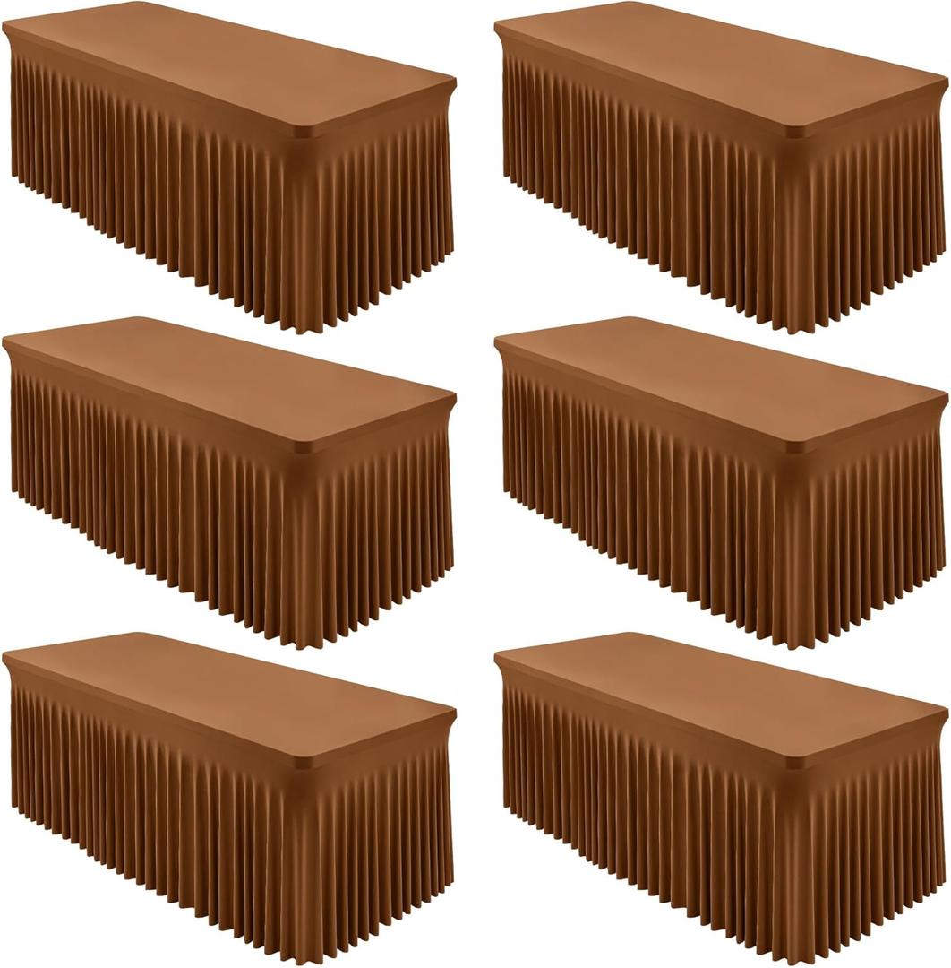 6 Packs Brown Spandex Tableclothes for 6 Foot Rectangle Table, Spandex Table Covers 6FT Stretch Table Skirts Wrinkle Free Fitted Table Cloth for Event, Wedding, Banquet & Parties