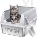 Cat Litter Box Stainless Steel XL with Lid, Enclosed Metal Extra Large Litter Box Pan High Sided with Scoop for Big Cats, Non-Sticky, Anti-Urine Leakage, Easy Cleaning (23.6"x16"x12", Light Grey)