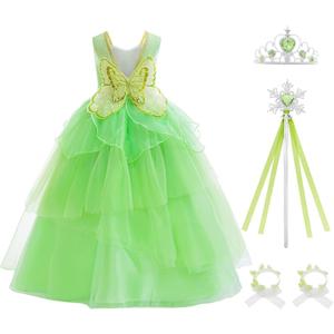 Princess Costumes for Girls Kids Princess Fairy Fancy Green Wings Dress with Wand Halloween Cosplay Birthday Party (9-10 Years)