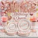 Ecomore White Rose Gold Party Supplies - 258 PCS Girls Birthday Decorations & Disposable Dinnerware Set (Serve 25) With Happy Birthday Paper Plates Cups Napkins Banner Tablecloth Backdrop Balloons kit