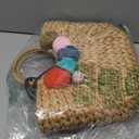 Summer Rattan Bag for Women Straw Hand-woven Top-handle Handbag Beach Sea Straw Rattan Tote Clutch Bags (Khaki Pink With Pendant)
