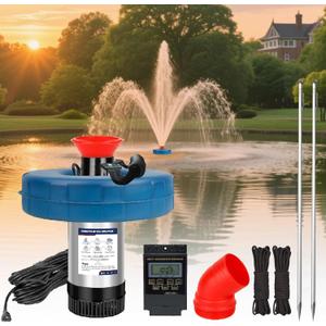 Pond Fountain Aerator Pond Fountain - 1 HP 15,000 gallons/hour 750 watts - pond aerator equipped with 100-foot power cord and multi-function timer Suitable for large ponds and lakes
