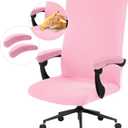 Stretch Computer Office Chair Cover with Armrest Covers Durable Zipper Universal Washable Removable Spandex Rotating Boss Chair Slipcovers Anti-dust Soft Desk Chair Seat Protector, Pink