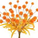 12Pcs Artificial Craspedia Billy Balls Flowers Faux Thistle Globe Echinops Bouquet Plastic Floral for Wedding Flower Arrangements DIY Home Dcor Orange