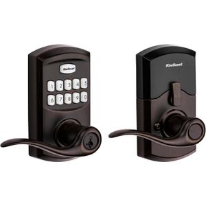 Kwikset SmartCode 917 Keypad Keyless Entry Traditional Residential Electronic Lever Deadbolt Alternative with Tustin Door Lever and SmartKey Security, Venetian Bronze