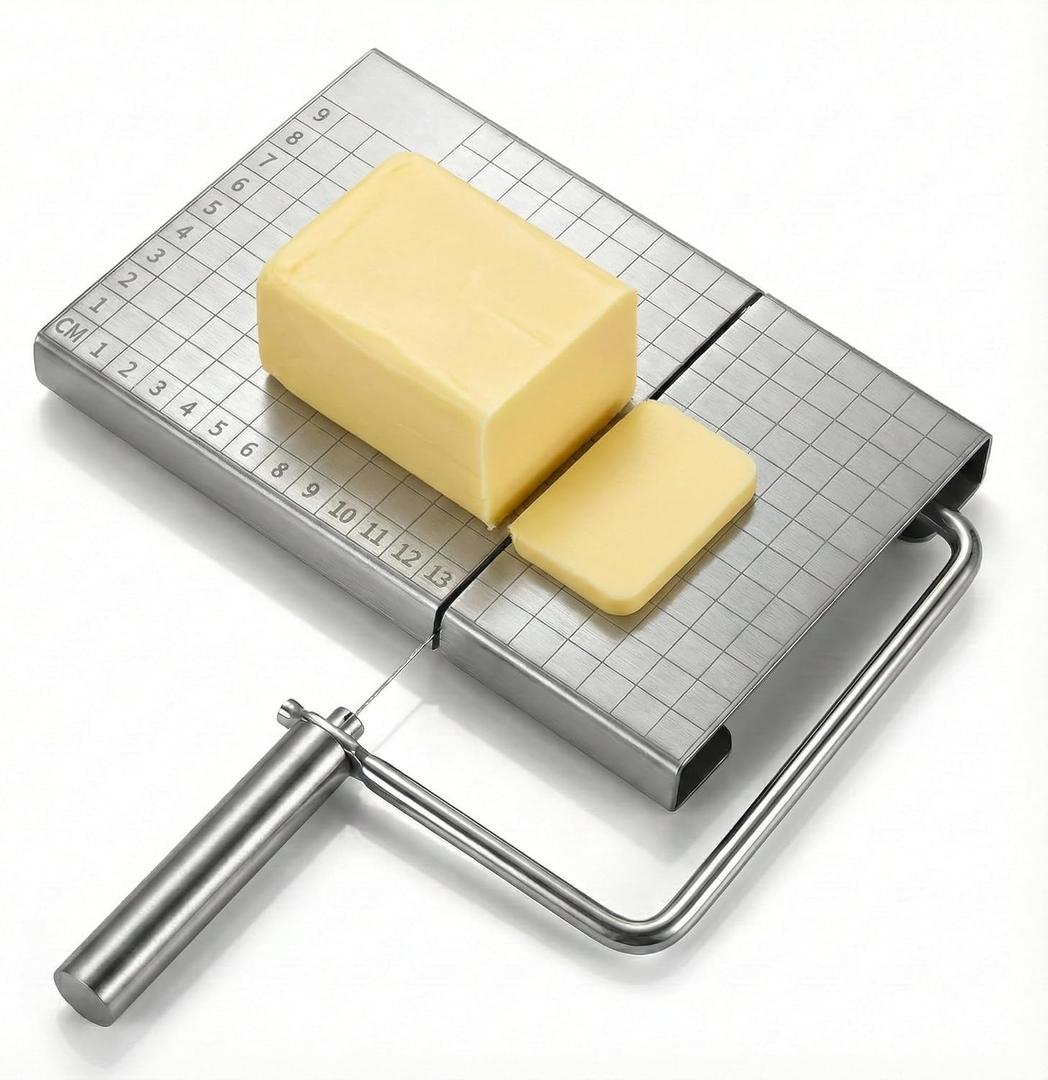 Wire Cheese Slicer with Measuring Board and Adjustable Tension Control, for Consistent Results with Different Cheese Types, Includes 5 Extra Stainless Wires
