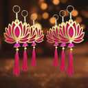 Lotus Hangings for Decoration MDF Floral Wall Hangings for Fastive Decor Temple Pooja Room Gift Ready Packaging (Pack of 6)